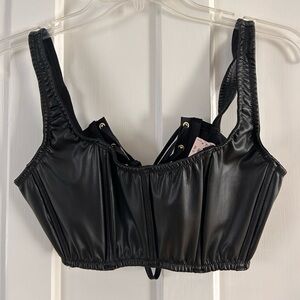 VS Black Faux Leather Corset Top NWT